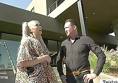 Busty TS Aubrey barebacked by handsome bf