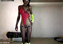 Stunning Slim Ebony Beauty In a Sexy Outfit Shows Off Her Seductive Graceful Body