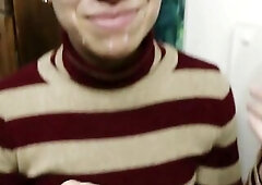 Quickie improvised fellatio and facial