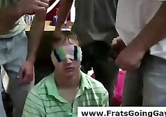 Blindfold straight teen hazed in gay college fraternity