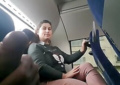 Voyeur seduces Milf to Suck&Jerk his Dick in Bus