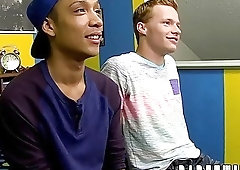 Blonde twink deepthroats his boyfriend before being fucked balls deep