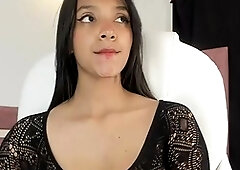 Brunette with big boobs masturbates