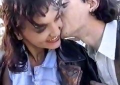 Sweet brunette white chick sucks dick under the tree