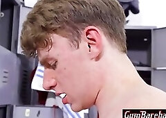 Coach rides Sports jock cock in the gym