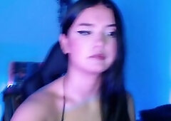 Cute beauty with a nice-looking face gets lustful whilst smokin' and watching her fans masturbate for her