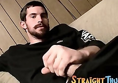 Straight dude Hunter stroking and wanking his big fat cock