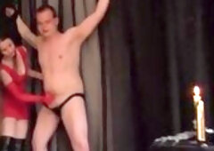 Amateur girl loves pegging her male slave