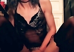 Ebony tranny Brii jerks her black boner in solo masturbation