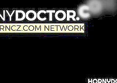 Voluptuous brunette hair with large breasts is having wild sex with her gynecologist, in his office