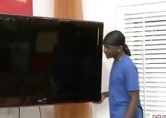 Pettie Teen can't do a thing against 3 large ebony schlongs