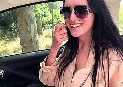 Fucked wife's best friend in the car and cum in her mouth