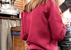 1st Oral at Work - Sucking a Ramrod During the time that Kneeling Beneath the Bar Counter