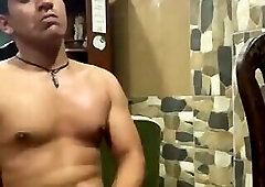 Asian buff guy jacks off