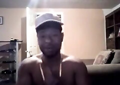 fat black cock splits and jerks off with banana