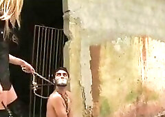 Astonishing shemale in leather fiercely fucks and facializes a prisoner