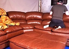 Hot action on a leather bed with camera angle one