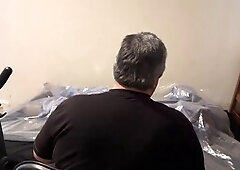 Thrilling vacbag session with Strapskinks in blue PVC coveralls