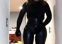 Yuki the protection dame (trans, crossdress, catsuit, encasement, mask, doll mask fetish, knob expose
