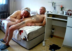 Mother-in-law sucks wang and gets sexy cum on her face