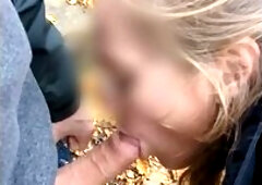 Outdoor blowjob and handjob ending in a powerful cumshot