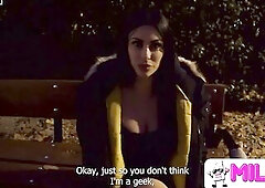 This breasty can't expect and goes to the park to seek action. During the time that talking on the phone with her ex-boyfriend, a stranger kneels