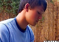 Skinny gay twink bent over and ravaged after dick sucking