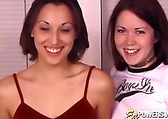 Classic lesbians Ayla and Cherry Rain strapon sex after oral