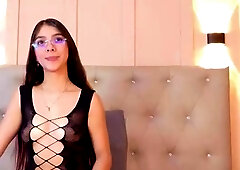 Brunette solo darling masturbating at home