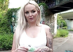 Golden-haired British Breasty Student get HUUUUUUGE Facial in Public - Public Agent