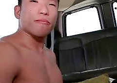 Asian guy is tricked when chick moves away so gay guy can suck dick