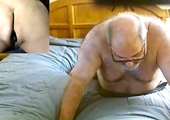 Grandpa gets off with anal toys in bed