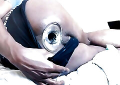 Sloopy black dude has a dildo stretching him wide