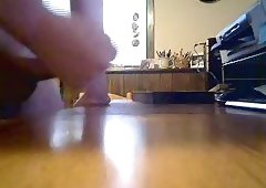 Cumshot on the table after solo jerking