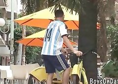 Cycling boyfriends get dirty in a shower