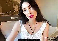 Ravishing brunette is sucking a rock hard dick in a hotel room and enjoying it a lot