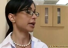 Femdom nurses cockriding in cfnm threesome before jerking out cumshot