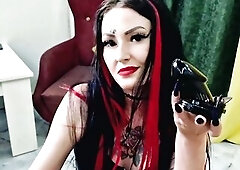 Chastity strap, seduction and arousal of a sex thrall. Domme Nika puts a chastity thong on a thrall's knob, then excites him with her booty and r