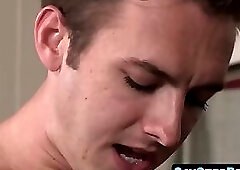 Thin twink bites fingers while without any protection by hung stepbro