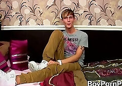 Irresistible young gay Connor Levi talking and stroking