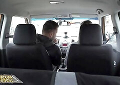 Fake Driving Hawt Backseat Sex with Sweetheart with Large Naturals Riding Cowgirl