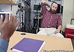 Bearded straight dude takes cash for interracial ass fuck