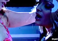 Shyla Stylez and Nika Noire play on the stairs