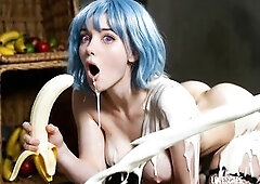 Floating Banana + Milk Pantyhose Guy Drenches Her