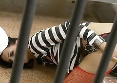 Sexy chick prisoner gets lascivious and masturbates in her cell