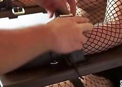 Submissive girl in fishnet loves BDSM and surrendering to master