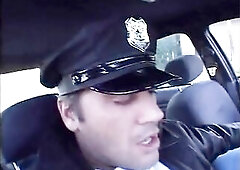 Breathtaking blond police oficer with large boobs convinced her partner to polish her booty