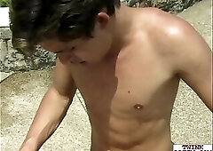 Latin twink fourway fucking outdoors after bj