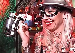 Tattooed blonde Kitt Jones gets off with a vintage toy