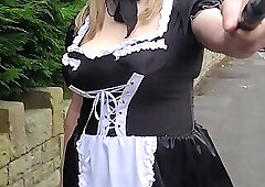 Sissy maid outdoors